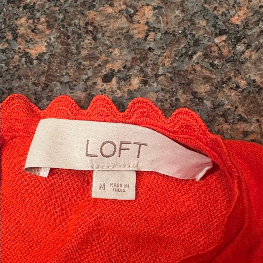 LOFT Vibrant Red Scalloped Blouse - Picture 5 of 6